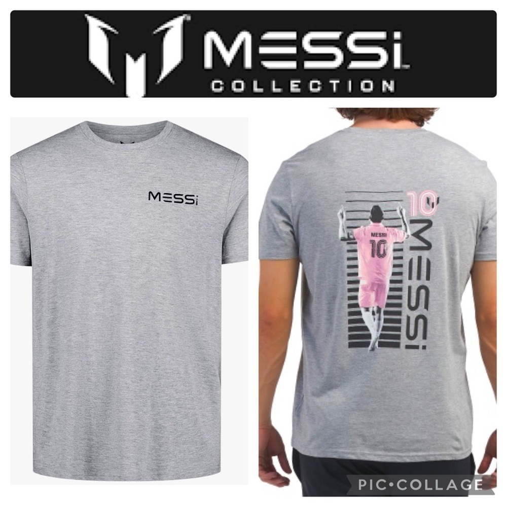 Messi authentic logo number 10 soccer player gray Tshirt size M NWT